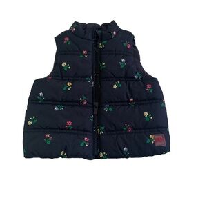 Baby Gap Navy Blue Floral Zippered Puffer Vest Size 12-18 months NWOT